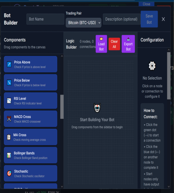 CryptoTech bot builder screen