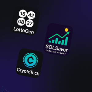 Trader bundle image for LottoGen, SolSaver, and CryptoTech apps by Ineality