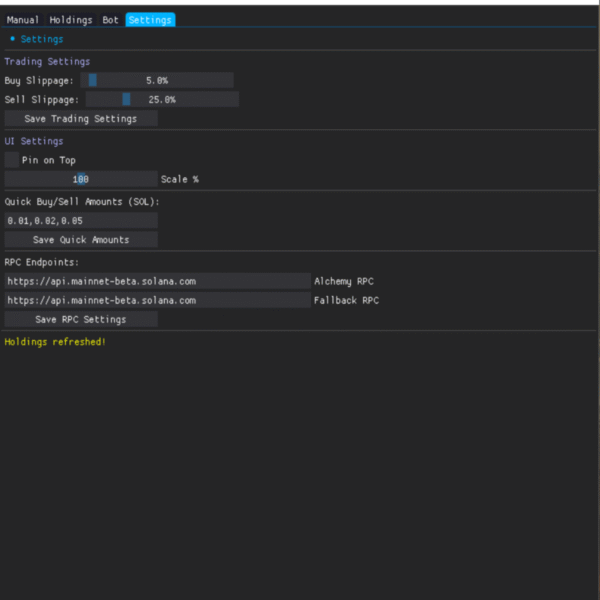 SolSaver settings screen