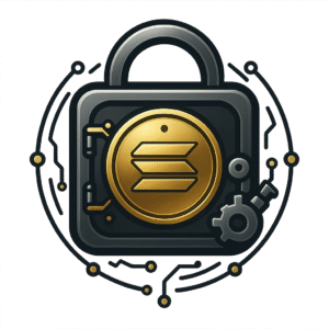 SolSaver app icon – a digital lock featuring the Solana crypto logo, symbolizing secure trading automation